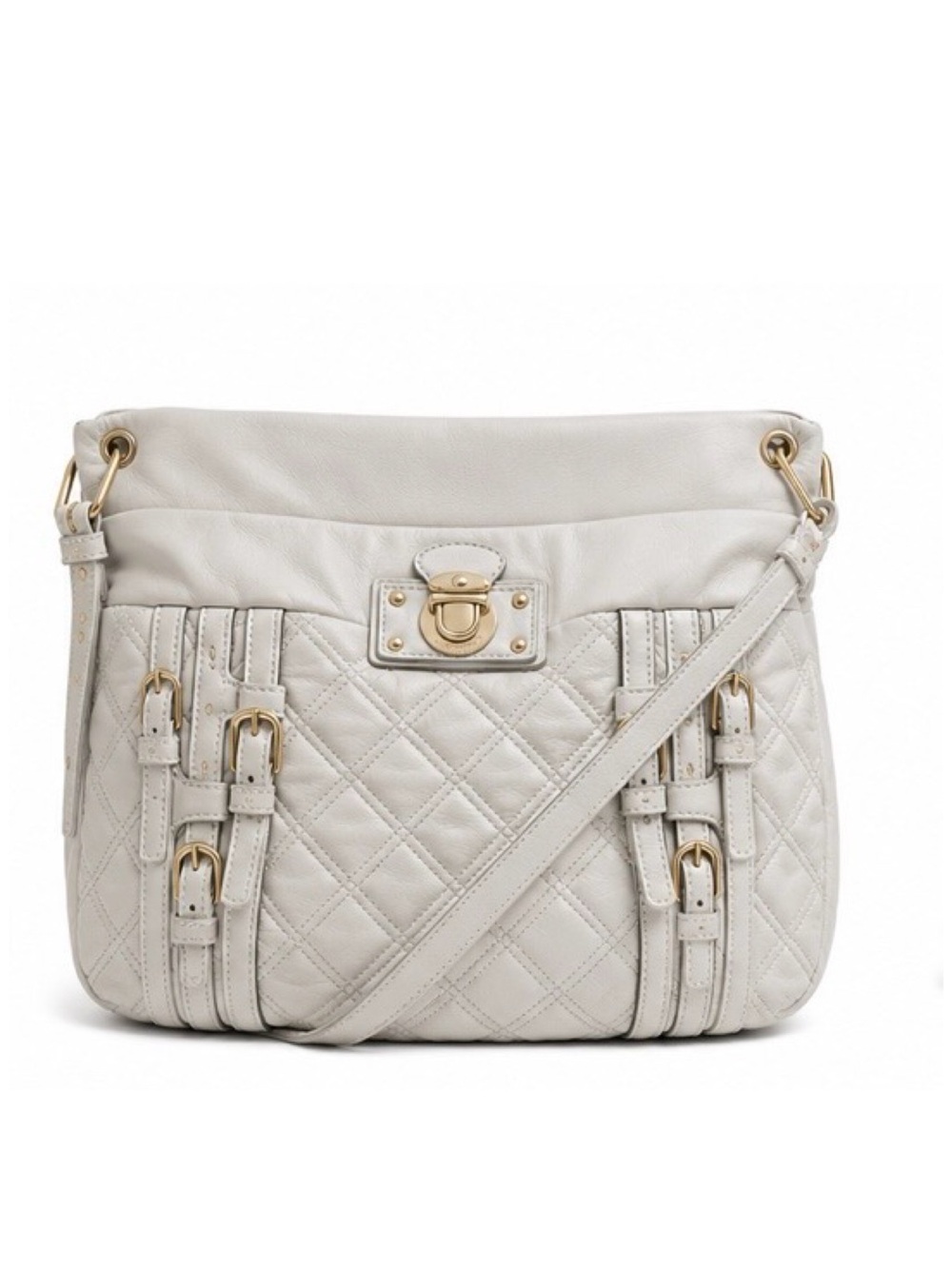 Marc Jacobs Vintage Quilted Leather Shoulder 
 Bag Off White Gold Buckles Italy
